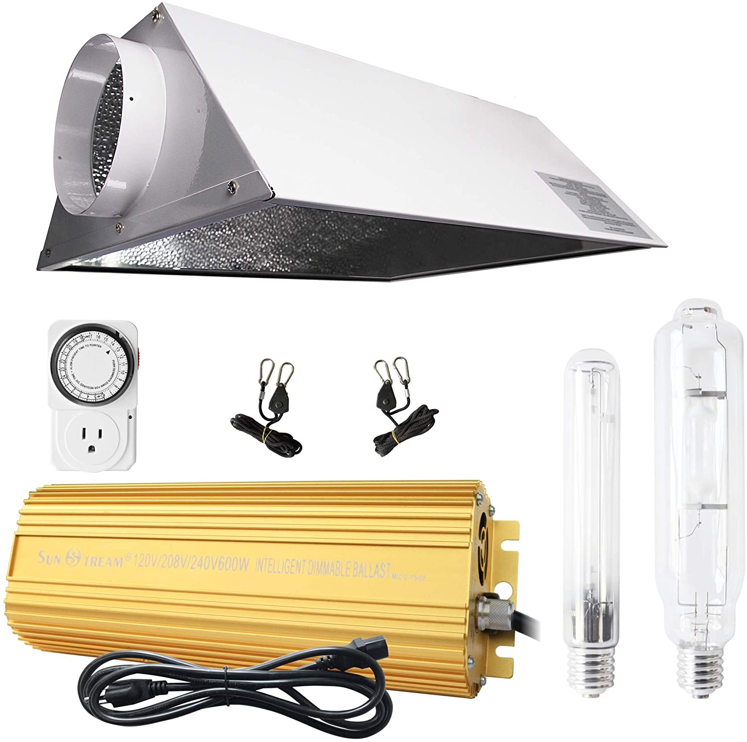 SunStream 600W HPS MH Grow Light Kit with Digital Dimmable Ballast and Air-Cooled Hood Reflector