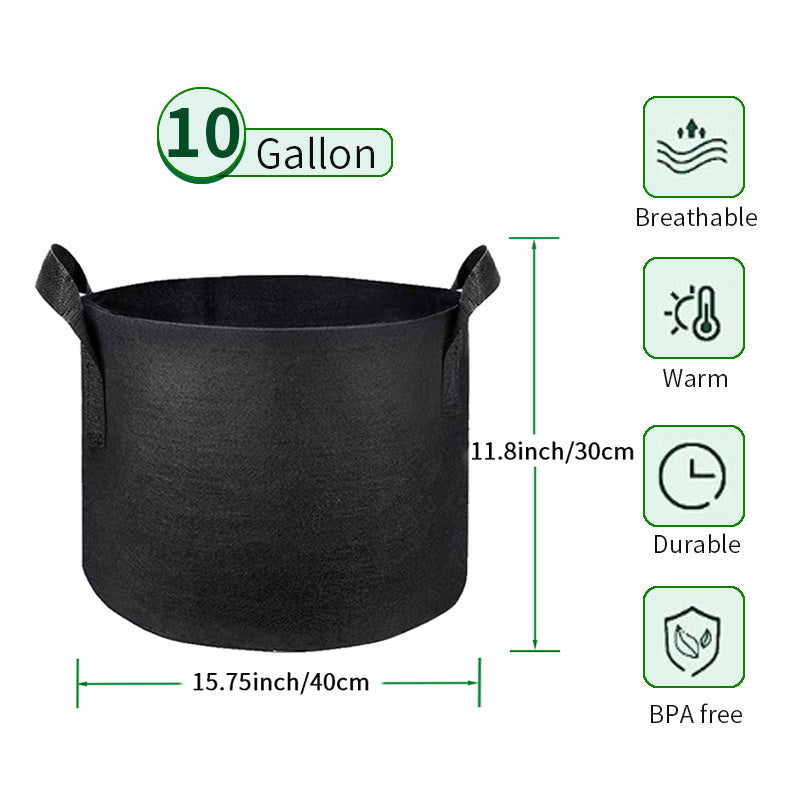 10 Packs Nonwoven Grow Bags, Heavy-Duty & Breathable for Healthier Plants - Indoor/Outdoor Multipurpose Vegetable and Bonsai Pots with Handles