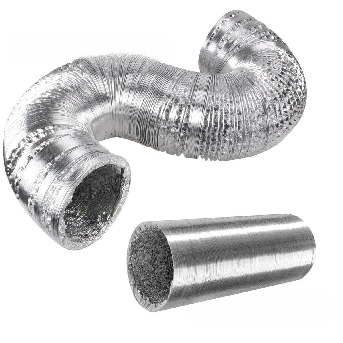 SunStream 25 Feet Non-Insulated Flex Air Aluminum Ducting Dryer Vent Hose for HVAC Ventilation, 2 Clamps Included