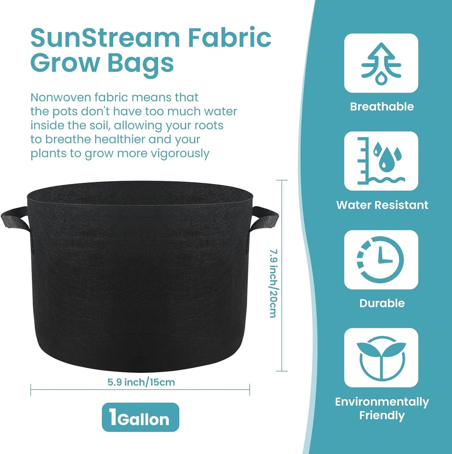 10 Packs Nonwoven Grow Bags, Heavy-Duty & Breathable for Healthier Plants - Indoor/Outdoor Multipurpose Vegetable and Bonsai Pots with Handles