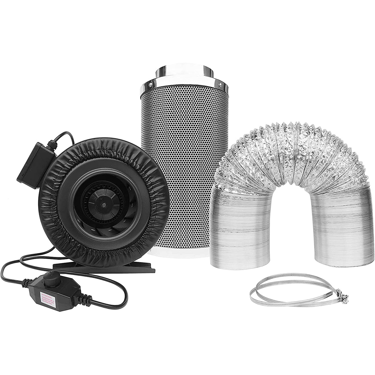 SunStream 4 Inch 203 CFM Inline Fan with Speed Controller, 4 Inch Carbon Filter, 4 Inch and 25 Ft Long Aluminum Ducting Grow Tent Ventilation Kit