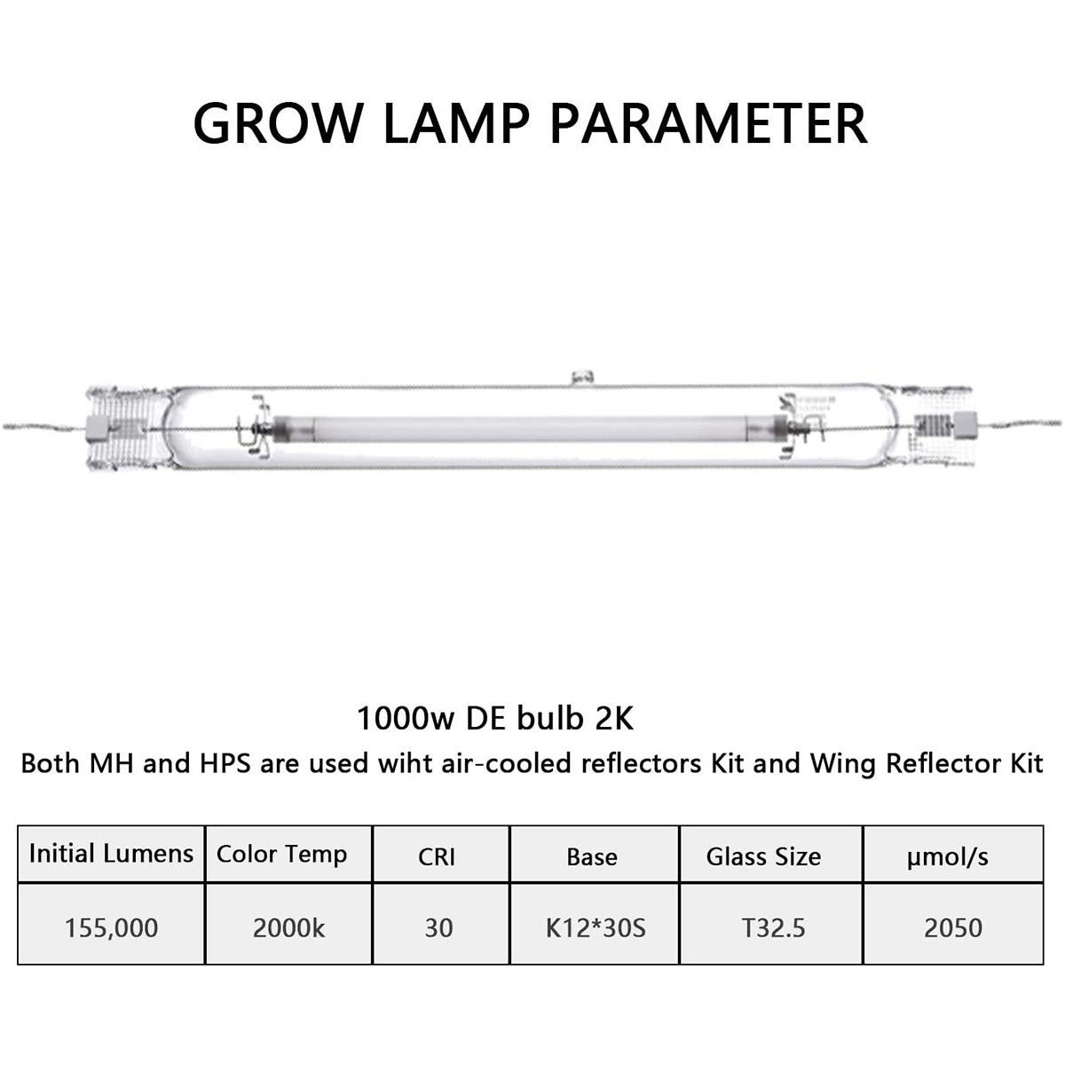 SunStream 1000 Watt DE Double Ended HID Grow Light System Kit, 2100K DE HPS Bulb, Open Style Reflector with 120-240V Digital Dimmable Ballast