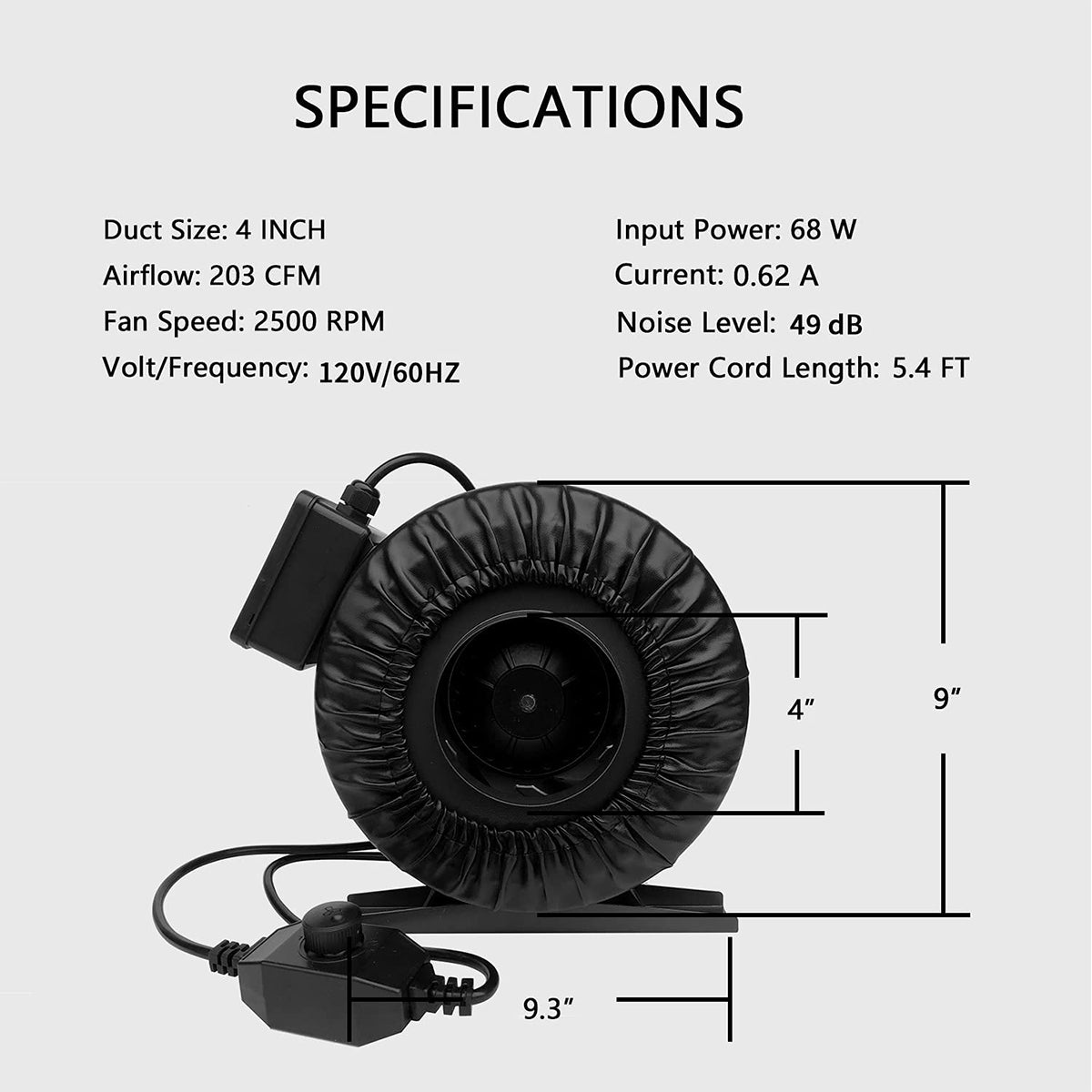 SunStream 4 Inch 203 CFM Inline Fan with Speed Controller, 4 Inch Carbon Filter, 4 Inch and 25 Ft Long Aluminum Ducting Grow Tent Ventilation Kit