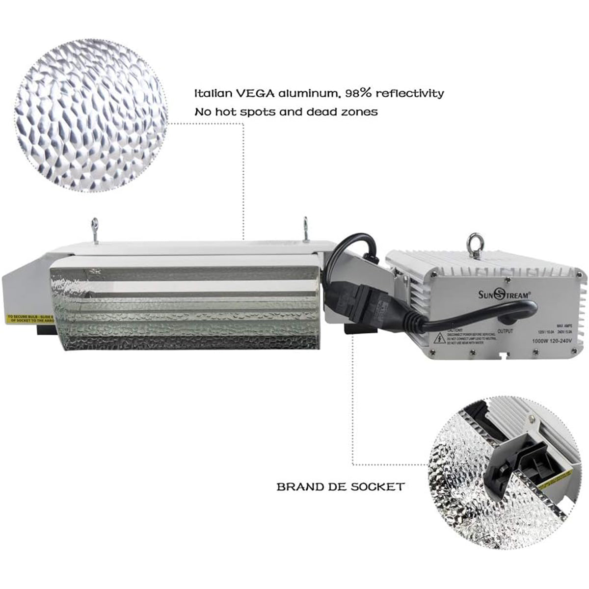 SunStream 1000 Watt DE HID Grow Light System Kit with Controller Port, Open Style Reflector with 347V Digital Dimmable Ballast