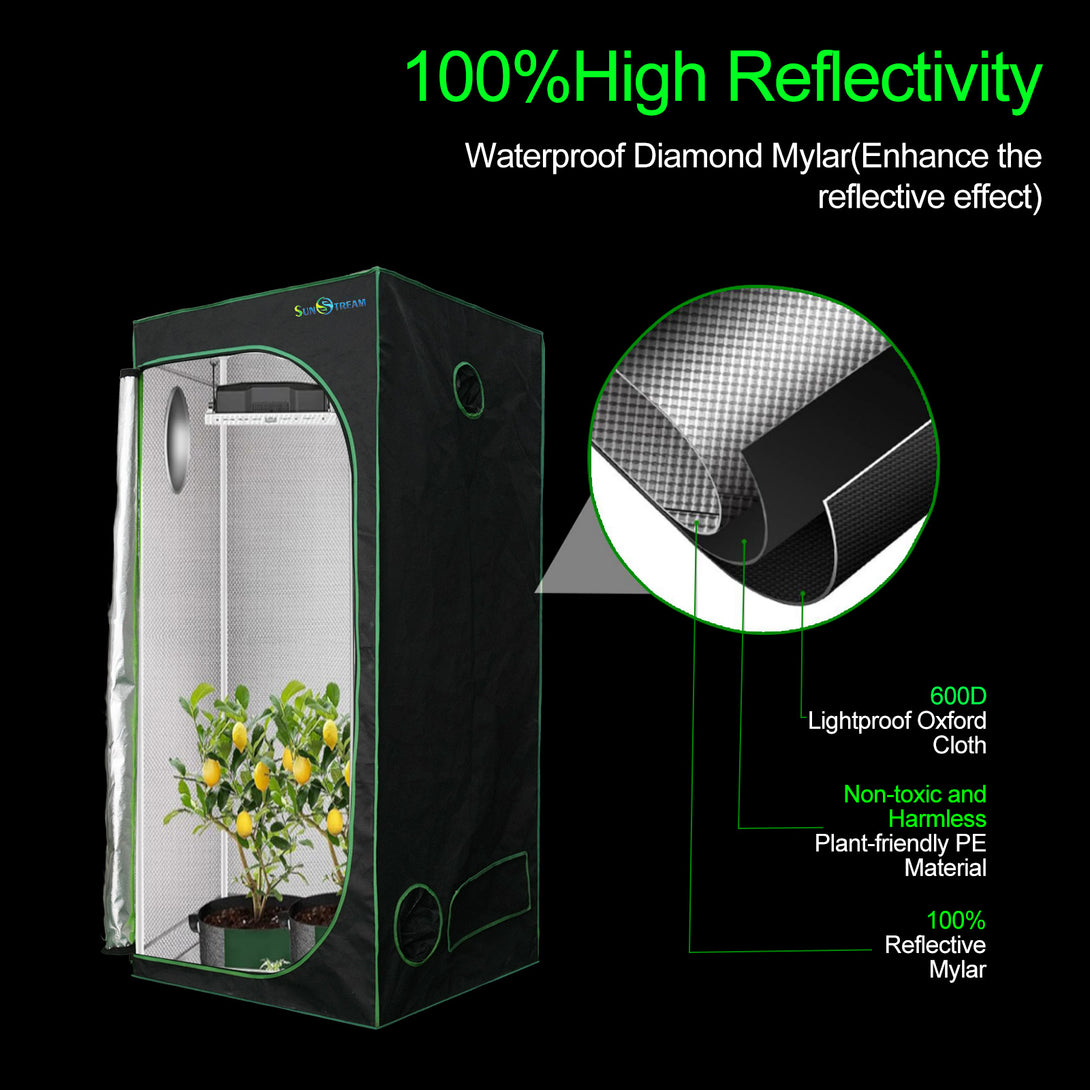 SunStream Hydroponic Green Grow Tent for Indoor Plant Growing, 4X4 FT with Premium 600D Canvas, Observation Window and Floor Tray