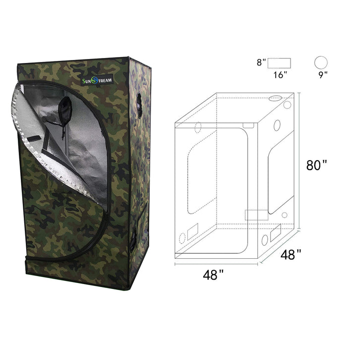 SunStream Hydroponic Camouflage Grow Tent for Indoor Planting, 4X4 FT with Reflective Mylar, Observation Window and Floor Tray