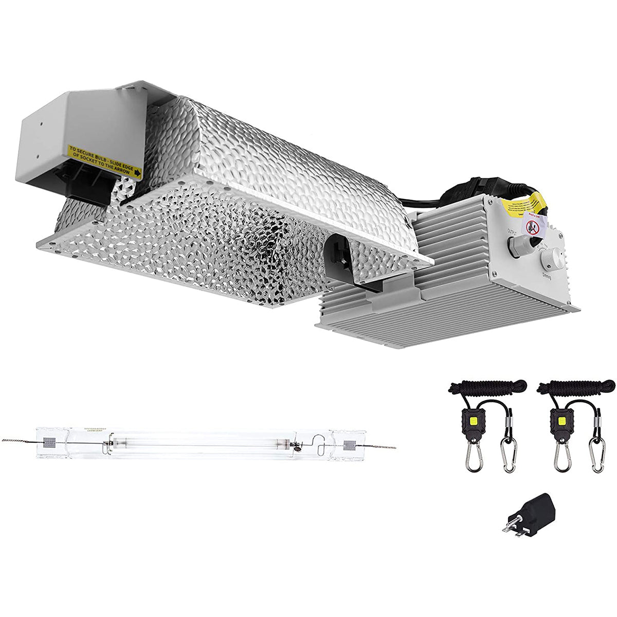 SunStream 1000 Watt DE HID Grow Light Kit, Close Style Reflector with 120-240V Digital Dimmable Ballast, 240V Adaptor, Rope Hanger