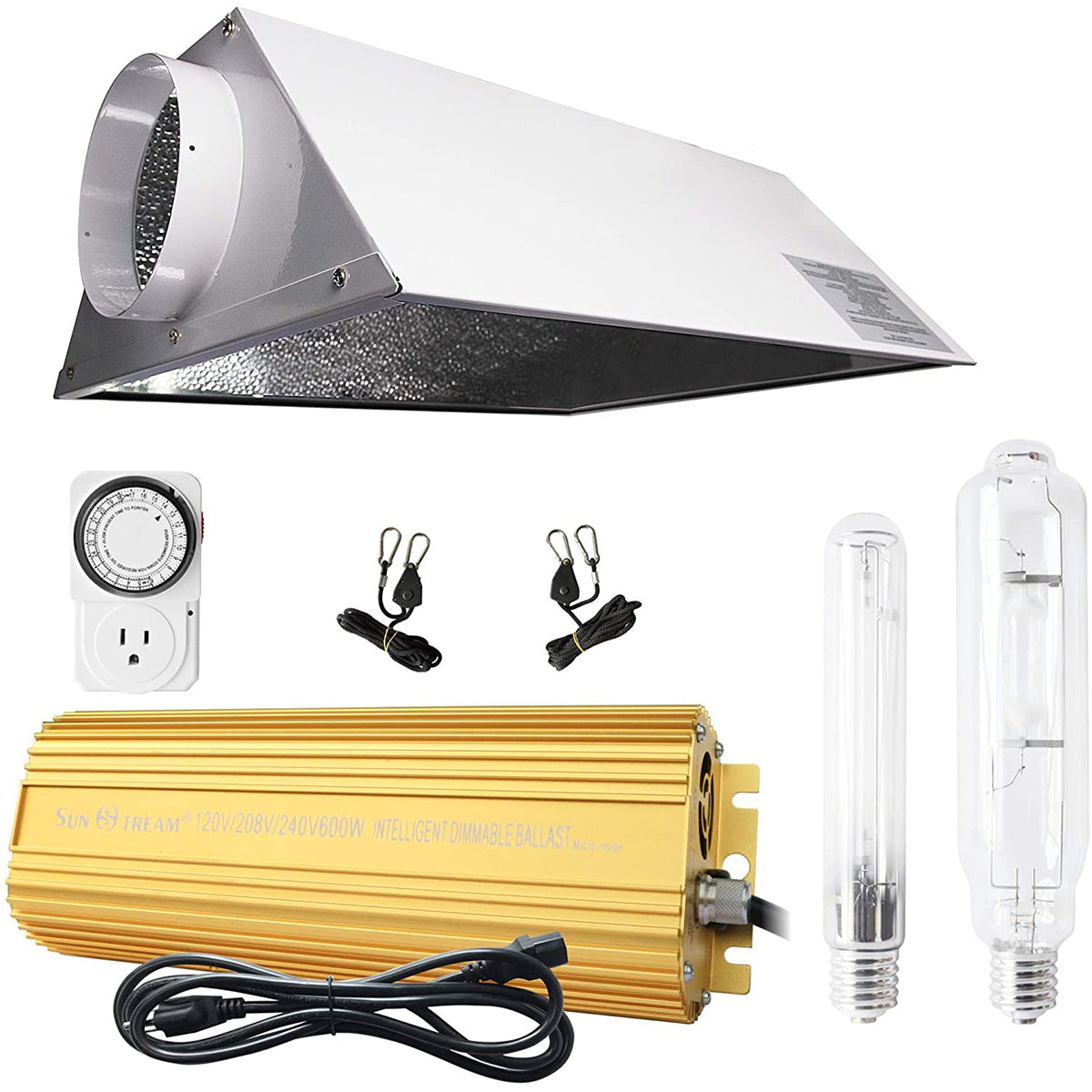 SunStream 600w HPS MH Grow Light Bulb Digital Dimmable Ballast with Air Cooled Hood Reflector Set