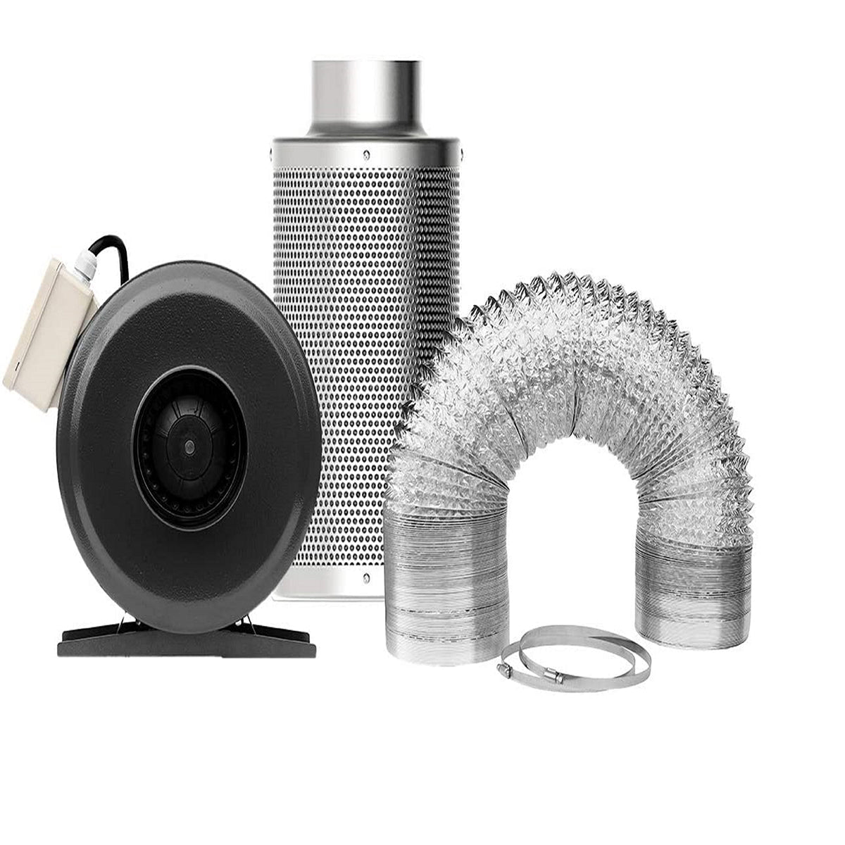 SunStream Inline Fan, Carbon Filter and Aluminum Ducting Combo for Grow Tent Ventilation