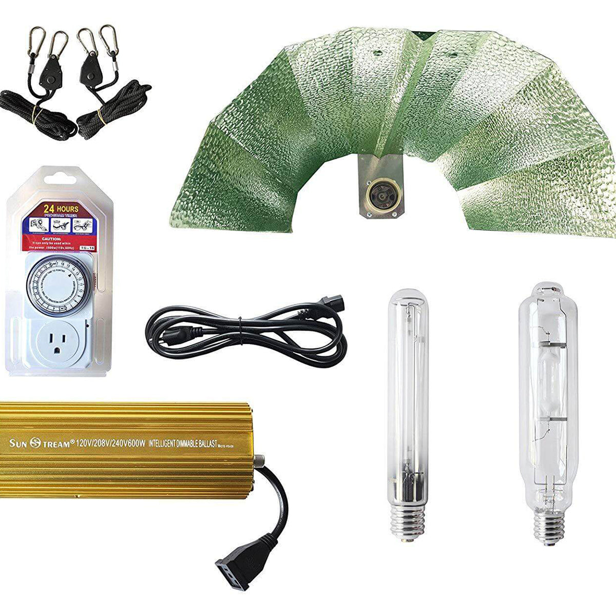 SunStream 600 Watt HPS MH Digital Dimmable Grow Light System Kits Wing Reflector Set with Timer