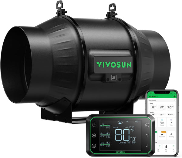 VIVOSUN AeroZesh T4 Inline Duct Fan, Quiet 4" 210 CFM Ventilation Exhaust Fan w/EC Motor and GrowHub E42A Temperature Humidity WiFi-Controller