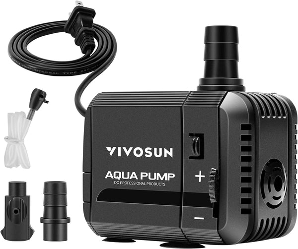 VIVOSUN 400GPH Submersible Pump(1500L/H, 15W), Ultra Quiet Water Pump with 5.2ft High Lift, Fountain Pump with 5ft Power Cord, 3 Nozzles for Fish Tank, Pond, Aquarium, Statuary, Hydroponics