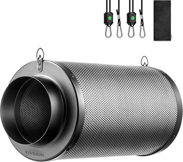 VIVOSUN 8 Inch Air Carbon Filter Smelliness Control with Australia Virgin Charcoal for Inline Fan, Grow Tent Smelliness Scrubber, Pre-Filter Included, Reversible Flange 8" x 20", Black