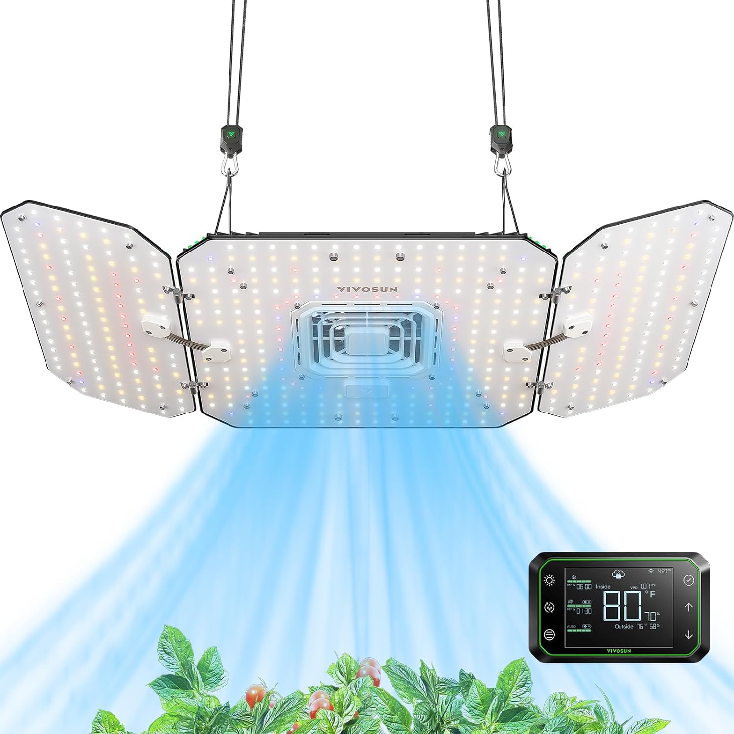 AeroLight Wing AW200 Tunable Spectrum LED Grow Light 200W, with Integrated Circulation Fan & GrowHub E42A, Compatible with APP, 4 x 2 Ft. Coverage