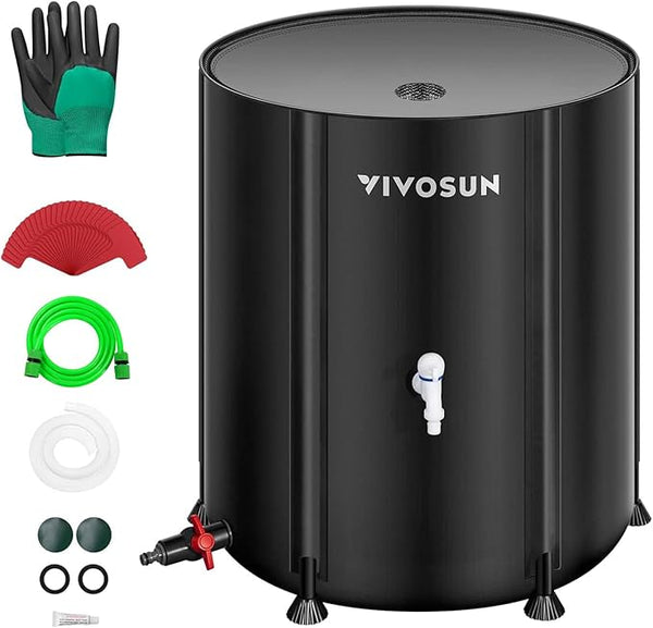 VIVOSUN Collapsible Rain Barrel, 132 Gallon Water Storage Tank with 1000D Oxford Cloth, Portable Rain Collection System Includes Two Spigots and Overflow Kit