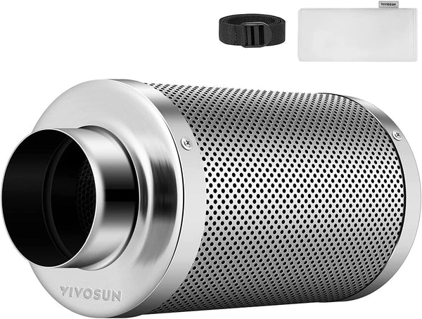 VIVOSUN 6 Inch Air Carbon Filter Smelliness Control with Australia Virgin Charcoal for Inline Duct Fan, Grow Tent, Pre-Filter Included, Reversible Flange 6"x 16"