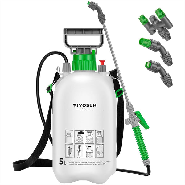 VIVOSUN Pump Sprayer 1 Gallon, Portable Water Spray Bottle in Lawn and Garden Yard, Weed Sprayer for Plants with 3 Nozzles, Adjustable Shoulder Strap, Pressure Relief Valve