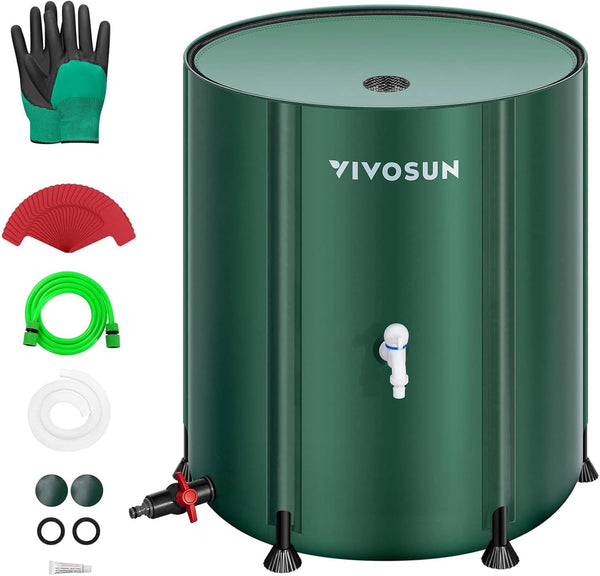 VIVOSUN Collapsible Rain Barrel, 132 Gallon Water Storage Tank with 1000D Oxford Cloth, Portable Rain Collection System Includes Two Spigots and Overflow Kit
