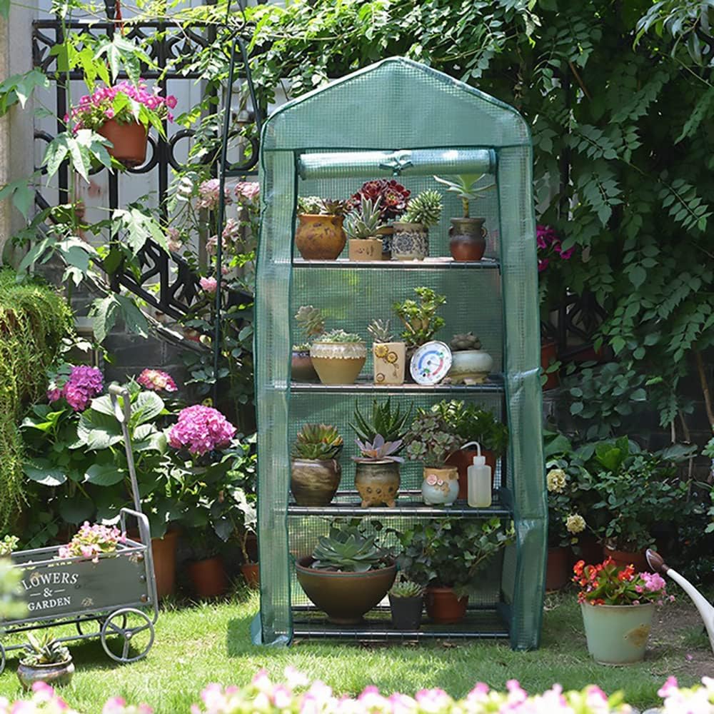 SunStream Mini Greenhouse Small Plant Green Houses Green Nets 4 Tier Rack Stands Portable Garden Greenhouse for Outdoor&Indoor Germination Seeding 27x17x59 Inch for Seedlings Tropical Plants in Winter