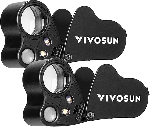 VIVOSUN 2-Pack 30X 60X Illuminated Jewelers Loupe Foldable Magnifier with LED Light for Jewelry Gems Watches Coins Stamps Antiques Black