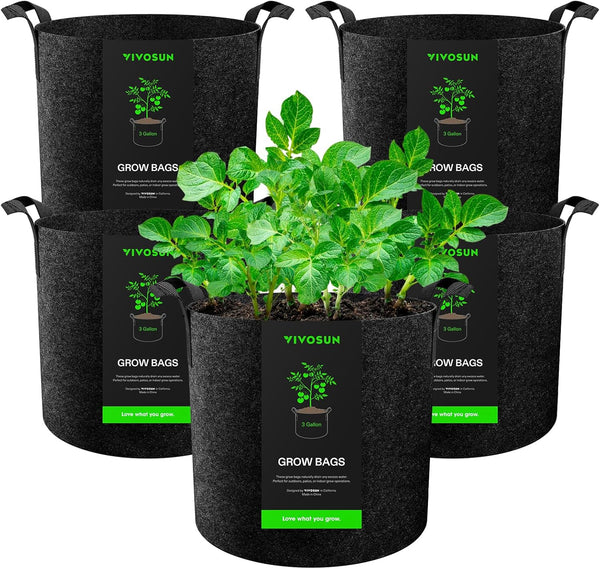 VIVOSUN 5-Pack 10 Gallons Grow Bags, Heavy Duty Thickened Nonwoven Fabric Pots with Handles