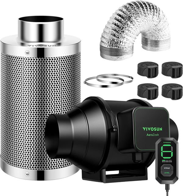 VIVOSUN Smart Air Filtration S8 Kit 8", AeroZesh S8 Inline Duct Fan with E12 Speed Controller, Carbon Filter & 25' Ducting, Cooling & Ventilation System for Grow Tents, Indoor Gardening, Hydroponics