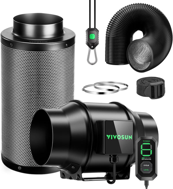 VIVOSUN Smart Air Filtration G8 Kit 8", AeroZesh G8 Inline Duct Fan with E12 Speed Controller, Carbon Filter & 25' Ducting, Cooling & Ventilation System for Grow Tents, Indoor Gardening, Hydroponics