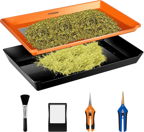 VIVOSUN Heavy Duty 2-in-1 Trimming Tray for Herbals Collecting, Dry Sift Screen Set with 150 Micron Fine Mesh Screen and 2 Trimming Scissors
