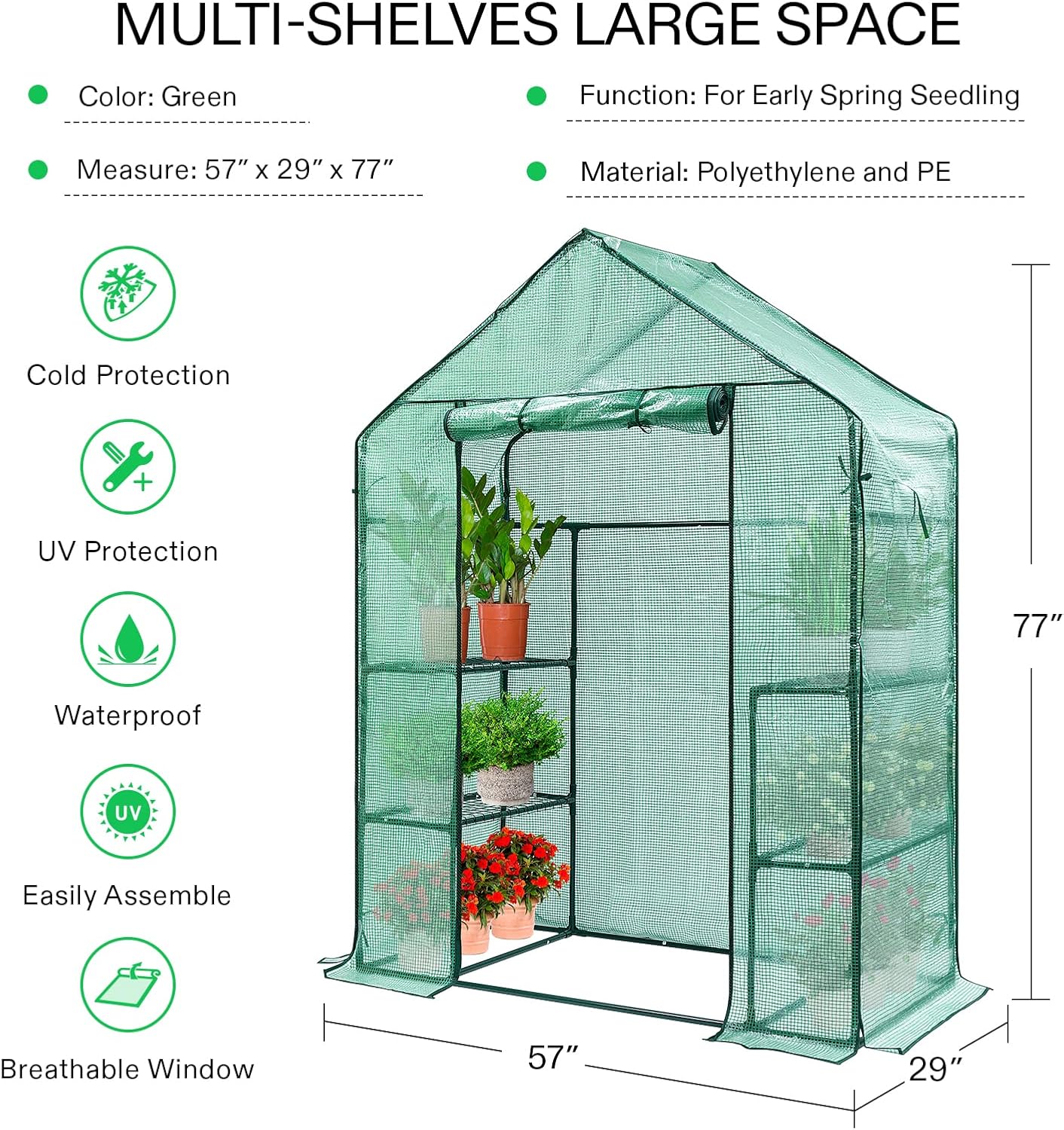 ‎‎viviennu VIVOSUN 57 x 29 x 77-Inch Mini Walk-in Greenhouse with Windows