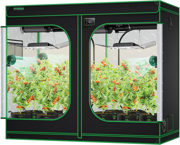 VIVOSUN S108 10x10 Grow Tent, 120"x120"x80" High Reflective Mylar with Observation Window and Floor Tray for Hydroponics Indoor Plant for VSF6450