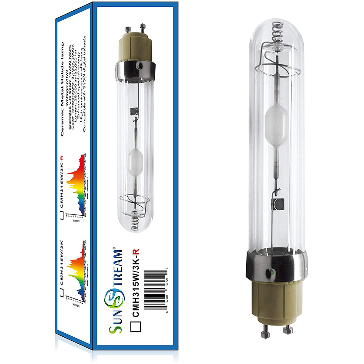 SunStream 315 watt CMH Grow Light Bulb Ceramics Metal Halide Growing Light 3100K Flowering Superior Master Color CDM and Extreme Low Heat