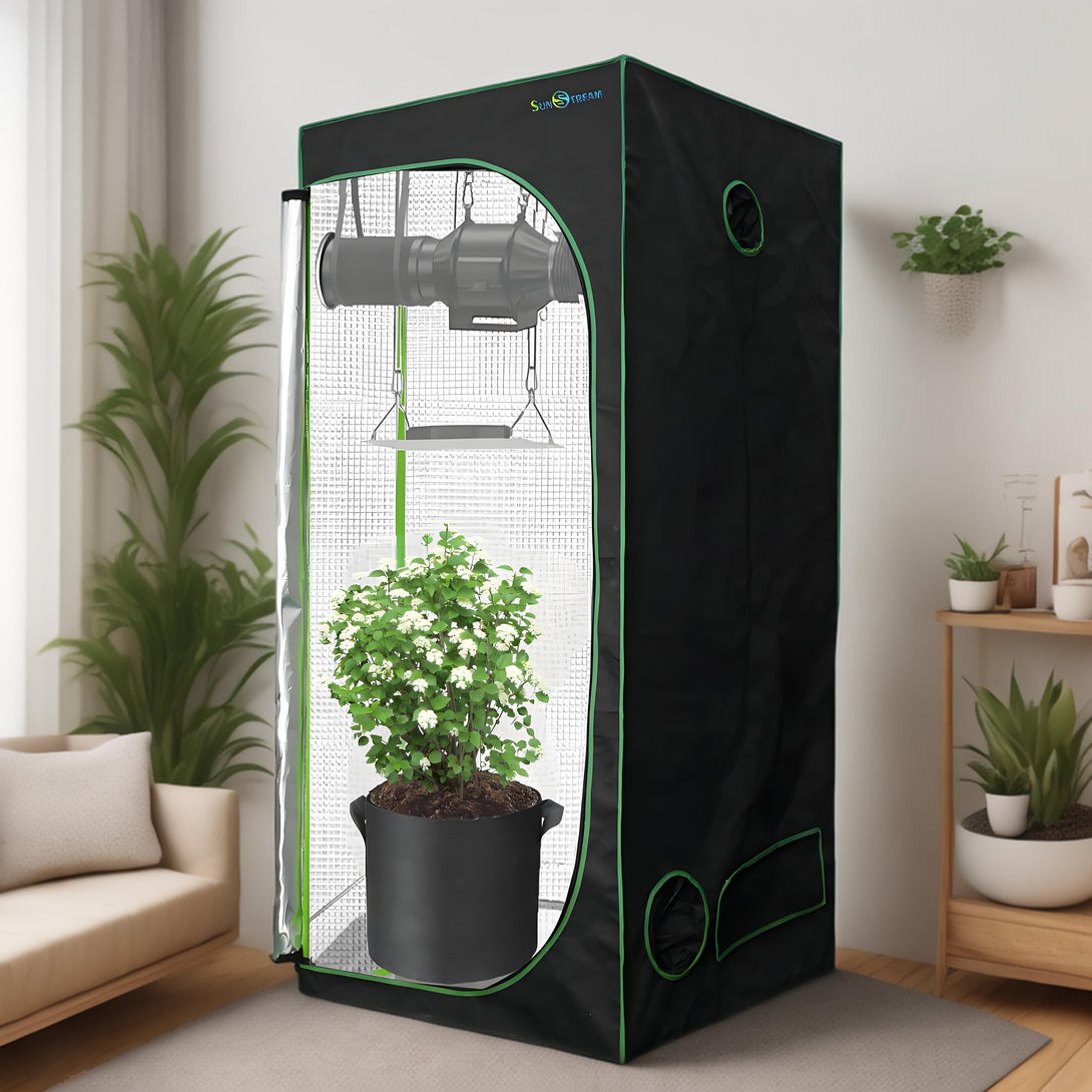 SunStream Hydroponic Green Grow Tent for Indoor Plant Growing, 4X4 FT with Premium 600D Canvas, Observation Window and Floor Tray