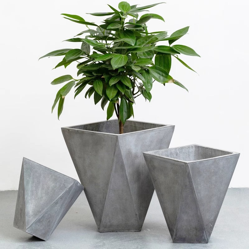 SunStream 10-13 Inches 2 Sets New Magnesium Mud Flowerpots, Degradable, Light-weight, Concrete Grey