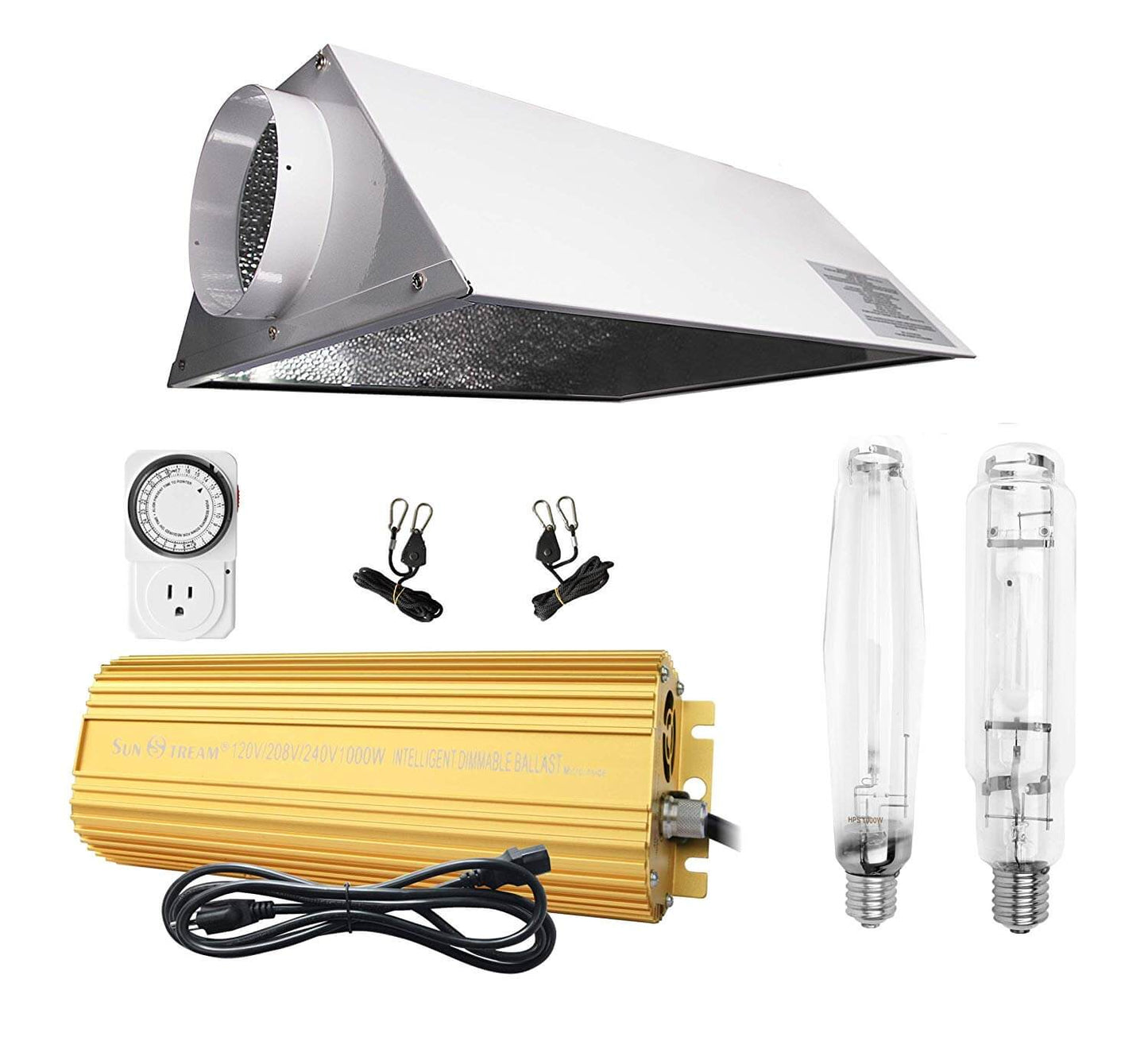 SunStream 1000w HPS MH Grow Light Bulb Digital Dimmable Ballast with Air Cooled Hood Reflector Set