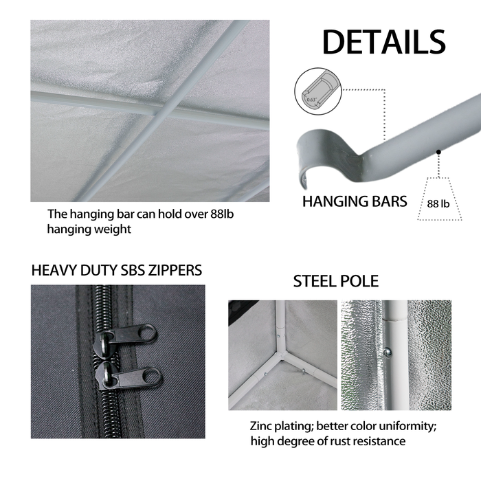 SunStream Hydroponic Grow Tent for Indoor Plant Growing, Lightproof with Highly Reflective Mylar Observation Window and Floor Tray