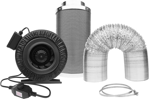 SunStream 4 Inch 203 CFM Inline Fan with Speed Controller, 4 Inch Carbon Filter, 4 Inch and 25 Ft Long Aluminum Ducting Grow Tent Ventilation Kit