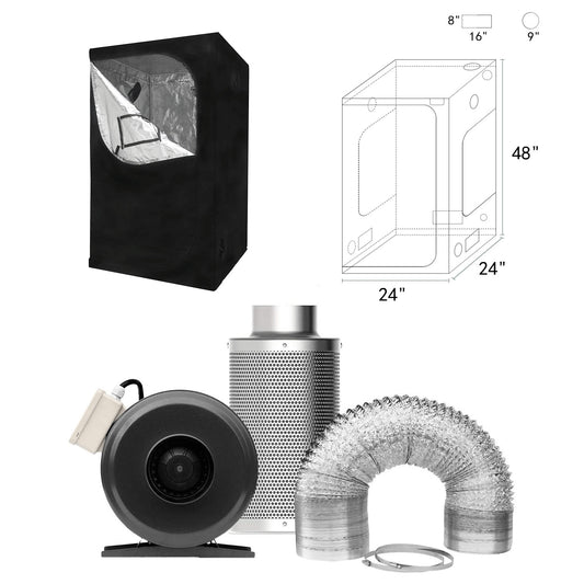 SunStream Fan/Filter/Duct Combo 4 inch with 24"x24"x48" Hydroponic Grow Tent Ventilation Kit