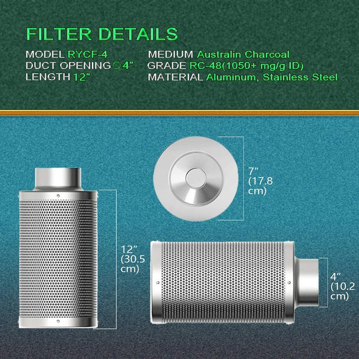 SunStream Air Carbon Filter with Australian Virgin Charcoal Pre-Filter Included, Odor Control for Inline Fan and Grow Tent Ventilation