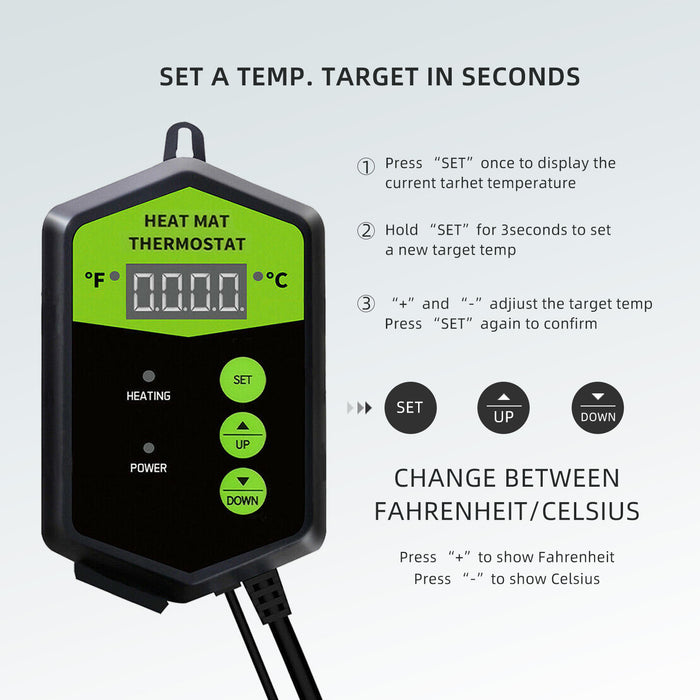 Raylux Digital Seedling Heat Mat Thermostat Controller 40-108℉