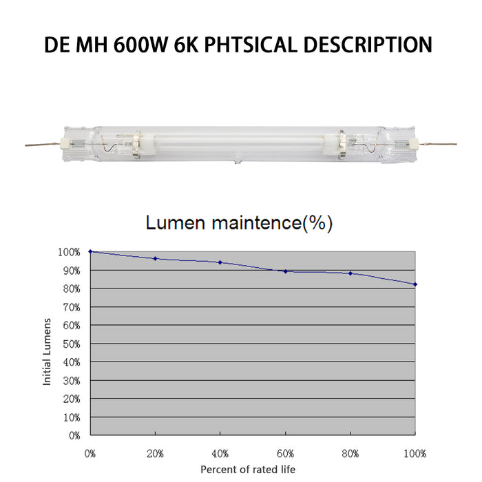 Raylux 600W Metal Halide MH Hydroponic Grow Light Bulb DE CCT 6000K Enhanced Violet and Blue Spectrum for Vegetative Growth
