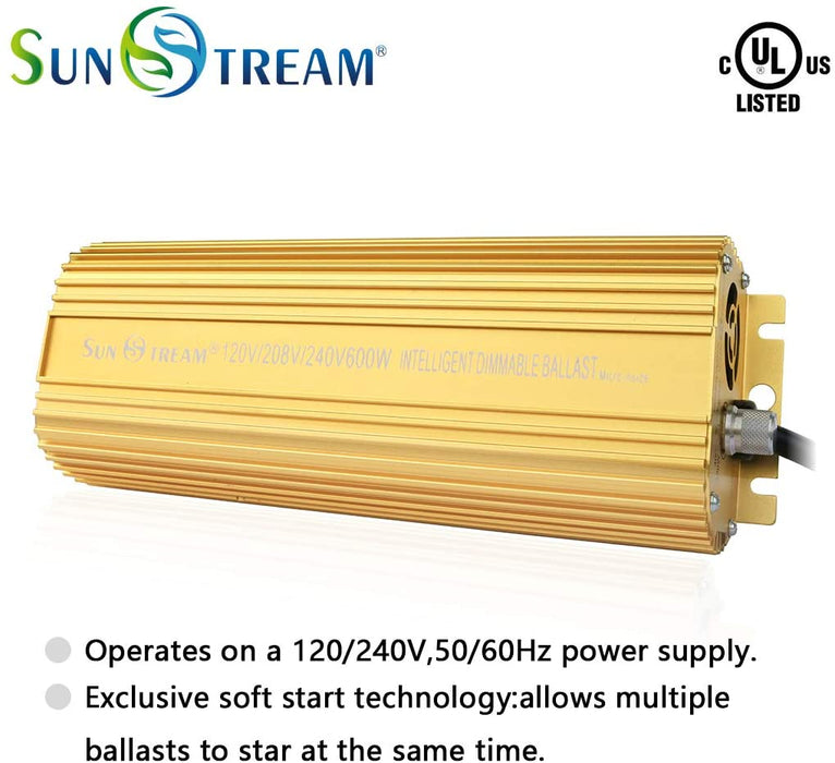 SunStream 600w HPS MH Grow Light Bulb Digital Dimmable Ballast with Air Cooled Hood Reflector Set