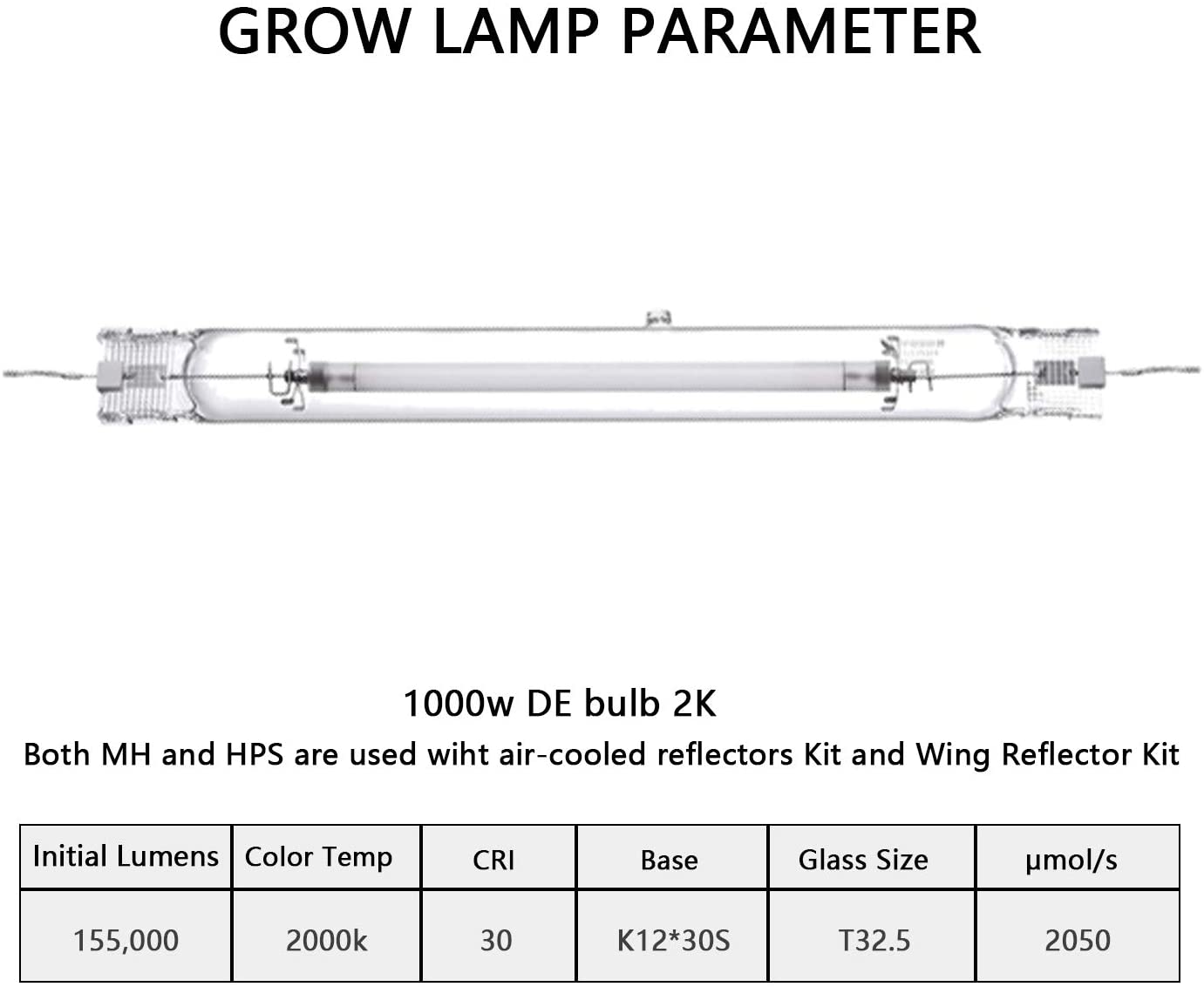 SunStream 1000 Watt DE Double Ended HID Grow Light System Kit, 2100K DE HPS Bulb, Open Style Reflector with 120-240V Digital Dimmable Ballast