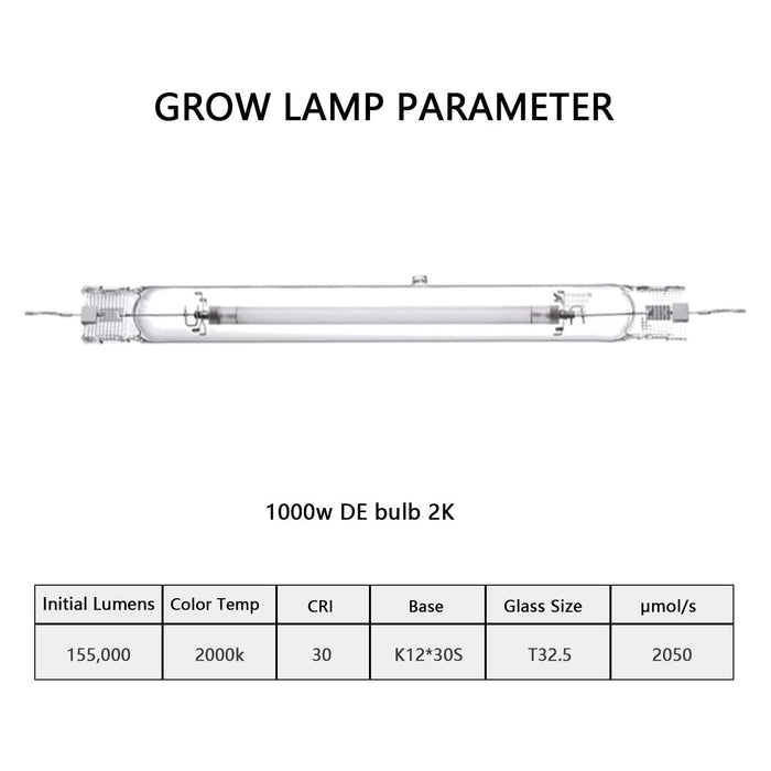 Raylux 1000 Watt DE HID Grow Light System Kit with Controller Port, 2100K DE HPS Bulb, Open Style Reflector with 120-240V Digital Dimmable Ballast