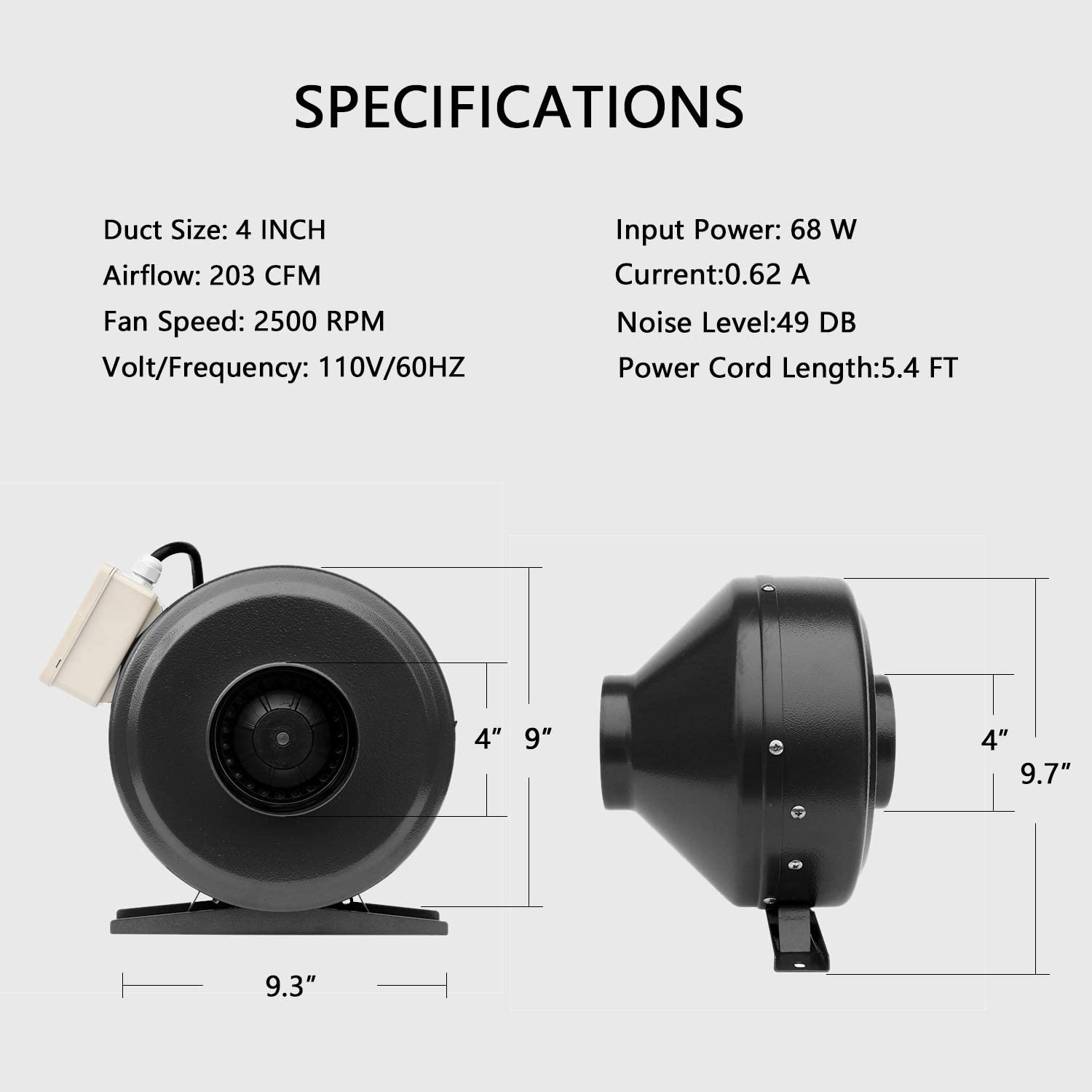 SunStream Fan/Filter/Duct Combo 4 inch with 24"x24"x48" Hydroponic Grow Tent Ventilation Kit