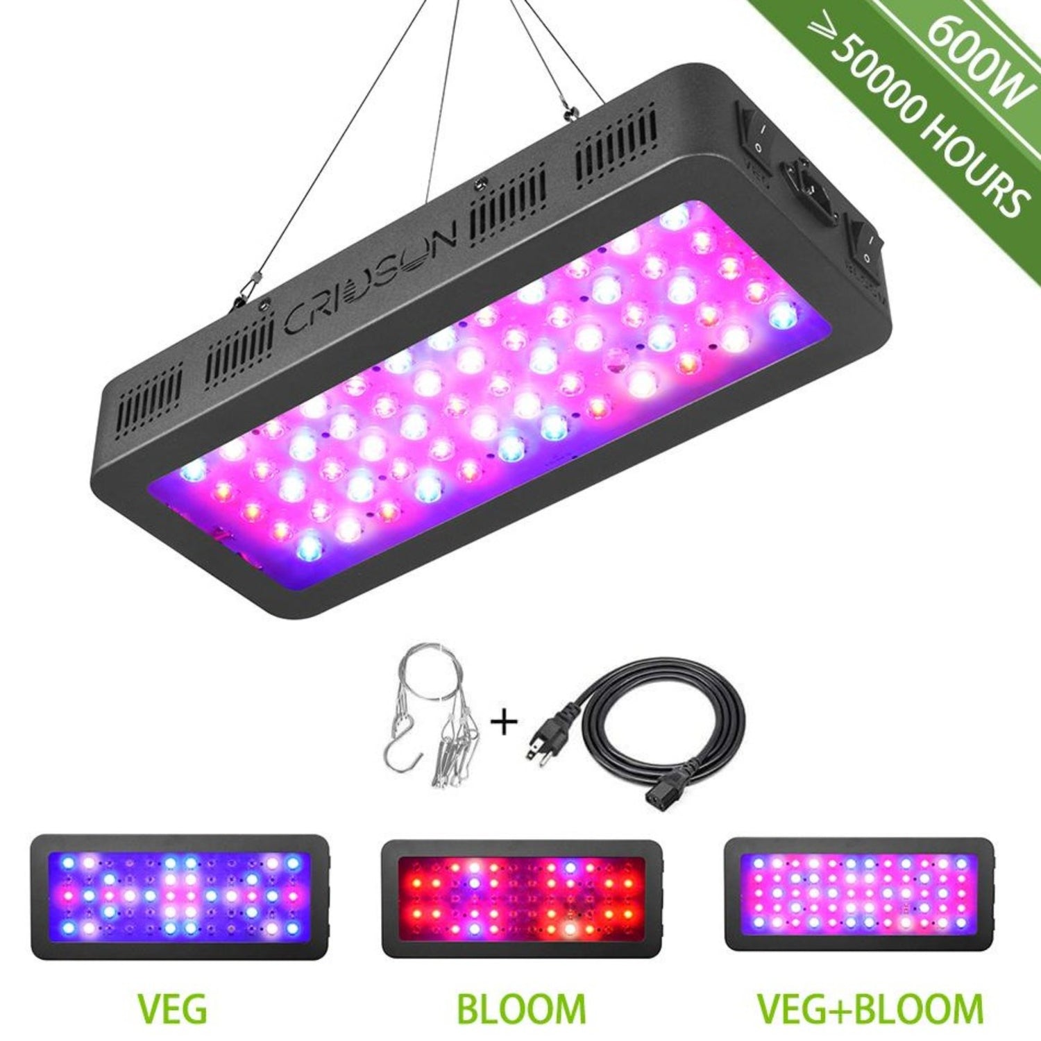 SunStream Criusun Series 600W Optical Lens LED Grow Light, Full Spectrum