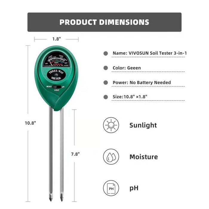 Raylux Soil Tester, 3-in-1 Plant Moisture Meter Light and PH Tester for Home, Garden, Lawn, Farm, Indoor and Outdoor Use