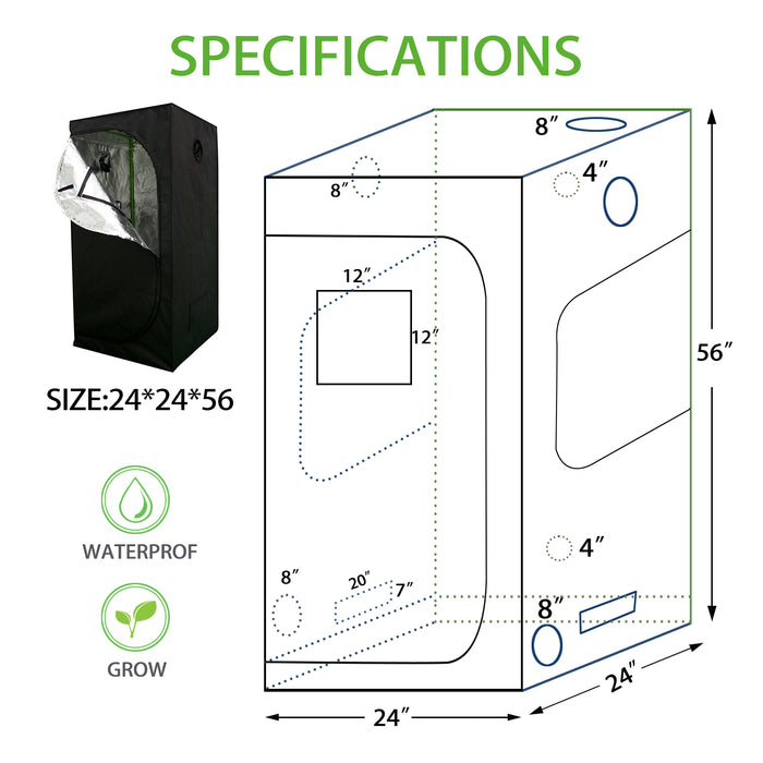 SunStream Hydroponic Grow Tent for Indoor Plant Growing, Lightproof with Highly Reflective Mylar Observation Window and Floor Tray