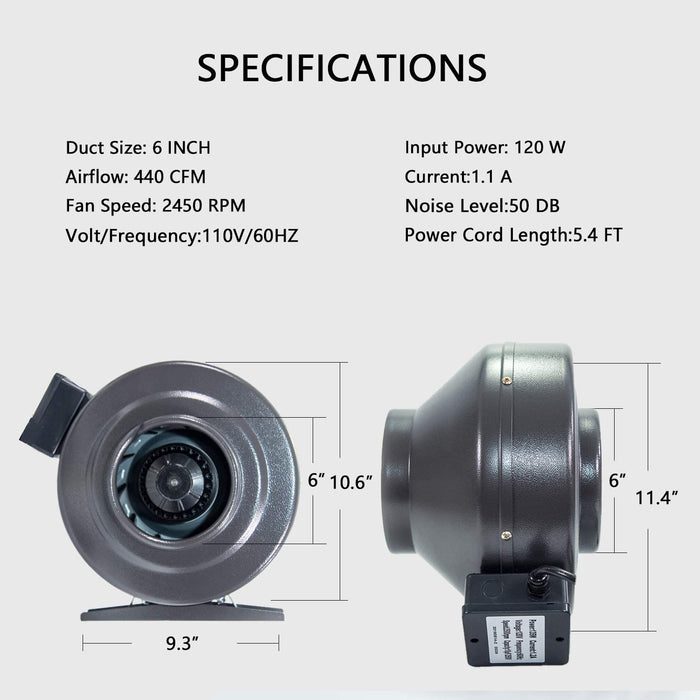 SunStream Inline Fan, Carbon Filter and Aluminum Ducting Combo for Grow Tent Ventilation