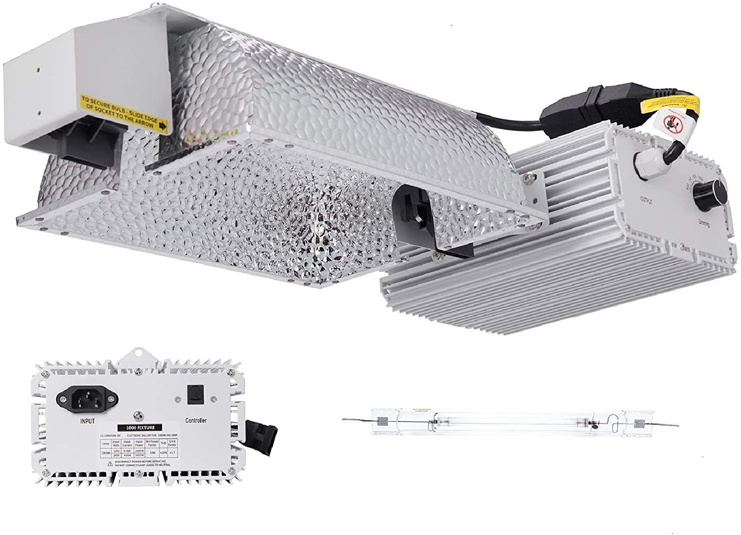 Raylux 1000 Watt DE HID Grow Light System Kit with Controller Port, Closed Style Reflector with 120-240V Digital Dimmable Ballast