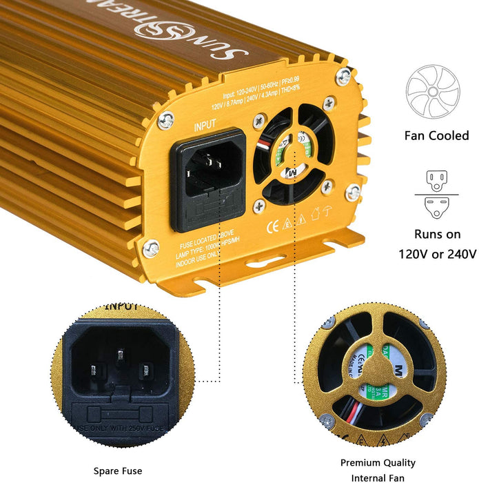 SunStream 1000 Watt HPS MH Digital Dimmable Grow Light System Kit with Timer Single Ended